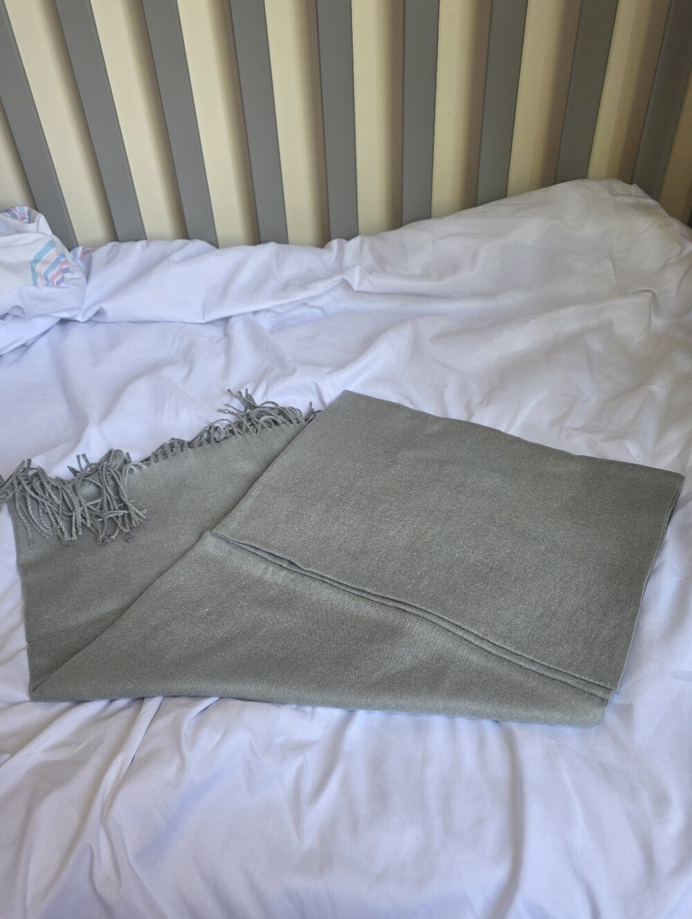 Soft Gray Fringe Blanket Scarf NWOT 27 Inches By 72 Inches